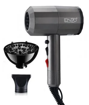 Профессиональный салонный ионный фен с 2 насадками, цвет серый Enzo 1 шт