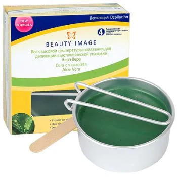 Горячий воск в круглой металлической упаковке - зеленый - Алое Вера Beauty Image 100 г