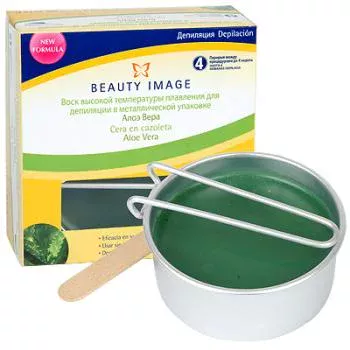 Горячий воск в круглой металлической упаковке -  зеленый - Алое Вера Beauty Image