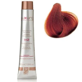 Стойкая крем краска Медный красный блондин 7.46 LuxuryHair Color Copper Red Blond 7.46 Green Light 100 мл