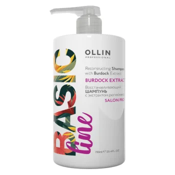 Восстанавливающий шампунь с экстрактом репейника Reconstructing Shampoo with Burd Basic Line Ollin Professional 750 мл