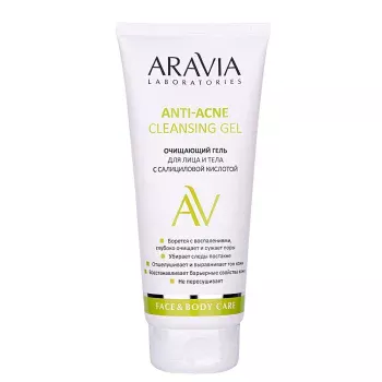 Очищающий гель для лица и тела с салициловой кислотой Anti-Acne Cleansing Gel Aravia 200 мл