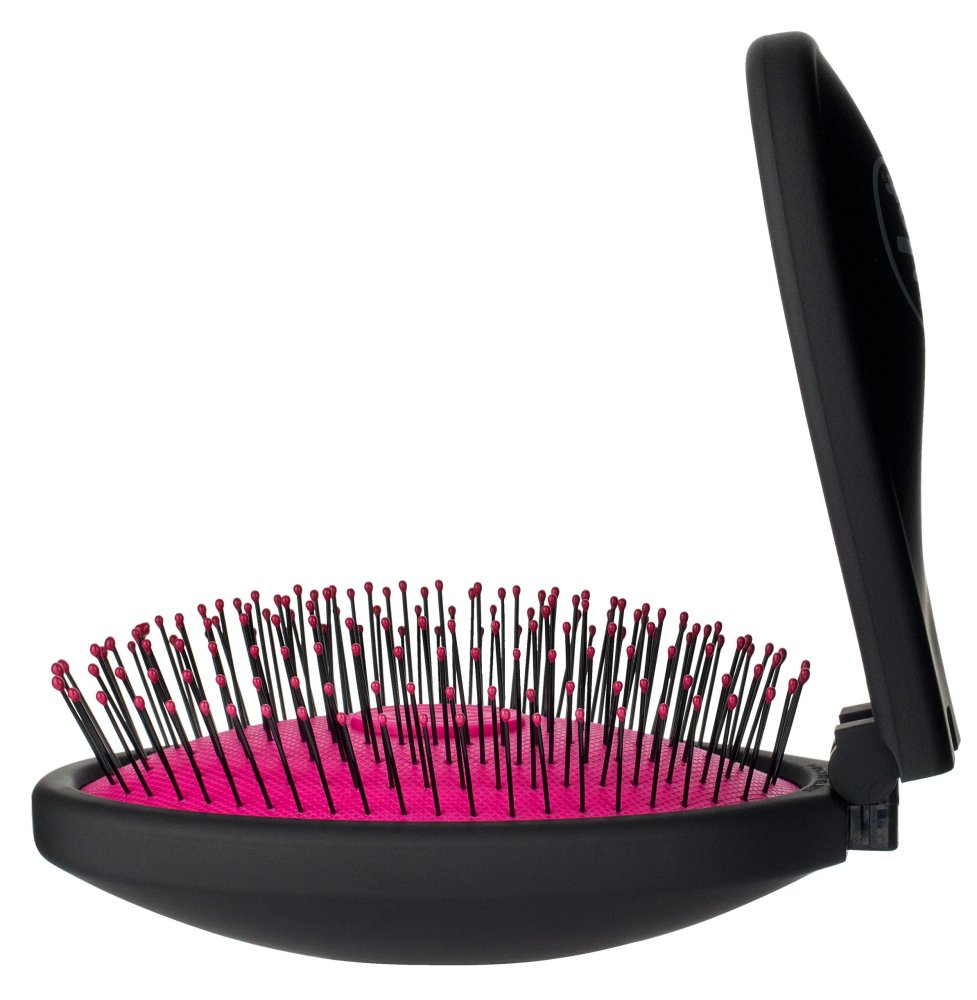 Черно-розовая раскладная щетка для спутанных волос wet brush pop fold