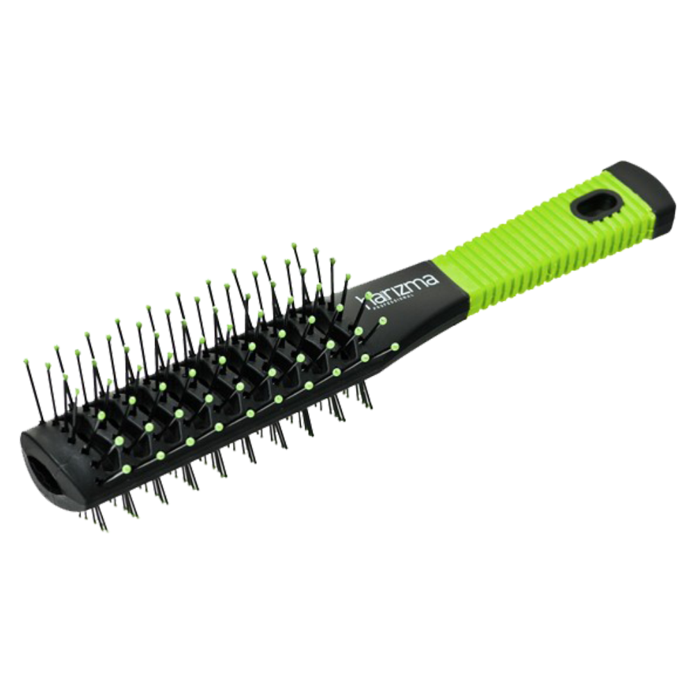 Щётка для волос туннельная двухсторонняя, черно-зеленая von u расческа для волос зеленая spin brush green
