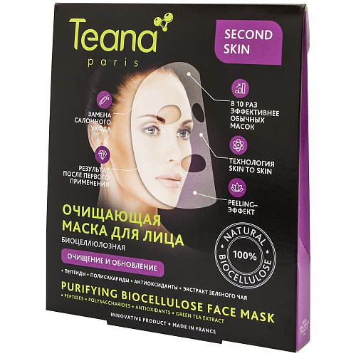 Биоцеллюлозная очищающая маска для лица Second Skin