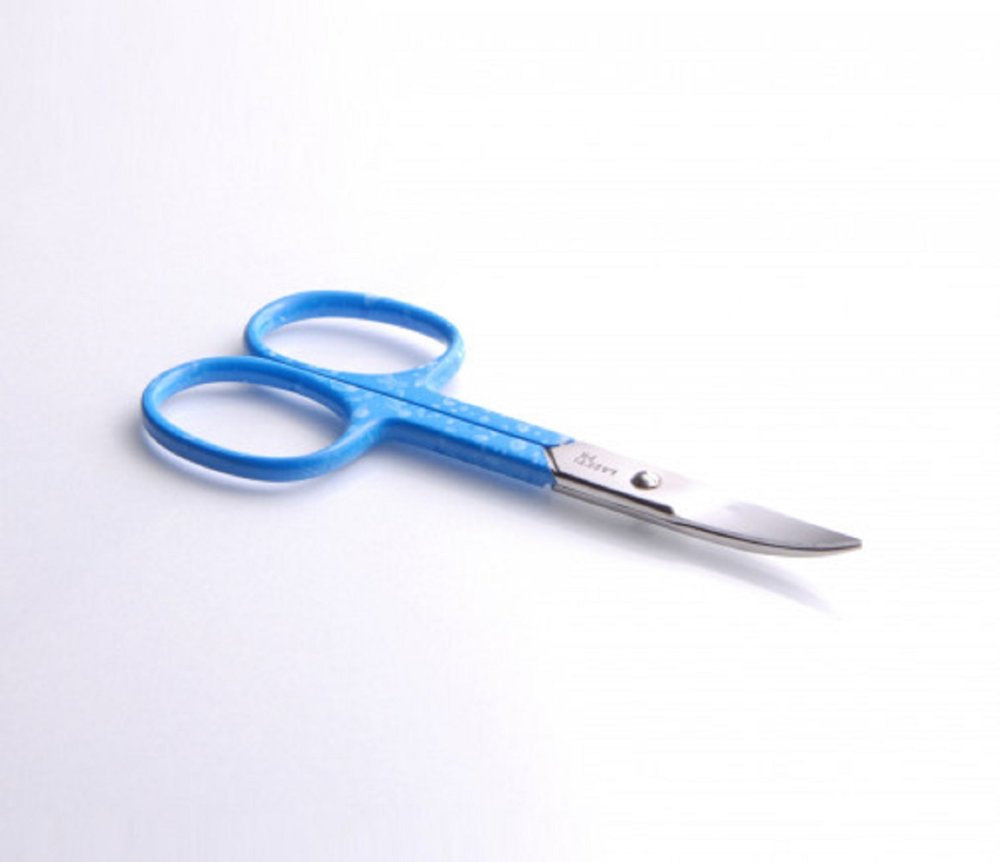 Ножницы для ногтей 22 мм лезвие изогнутое/95 мм длина, синие с белыми точками