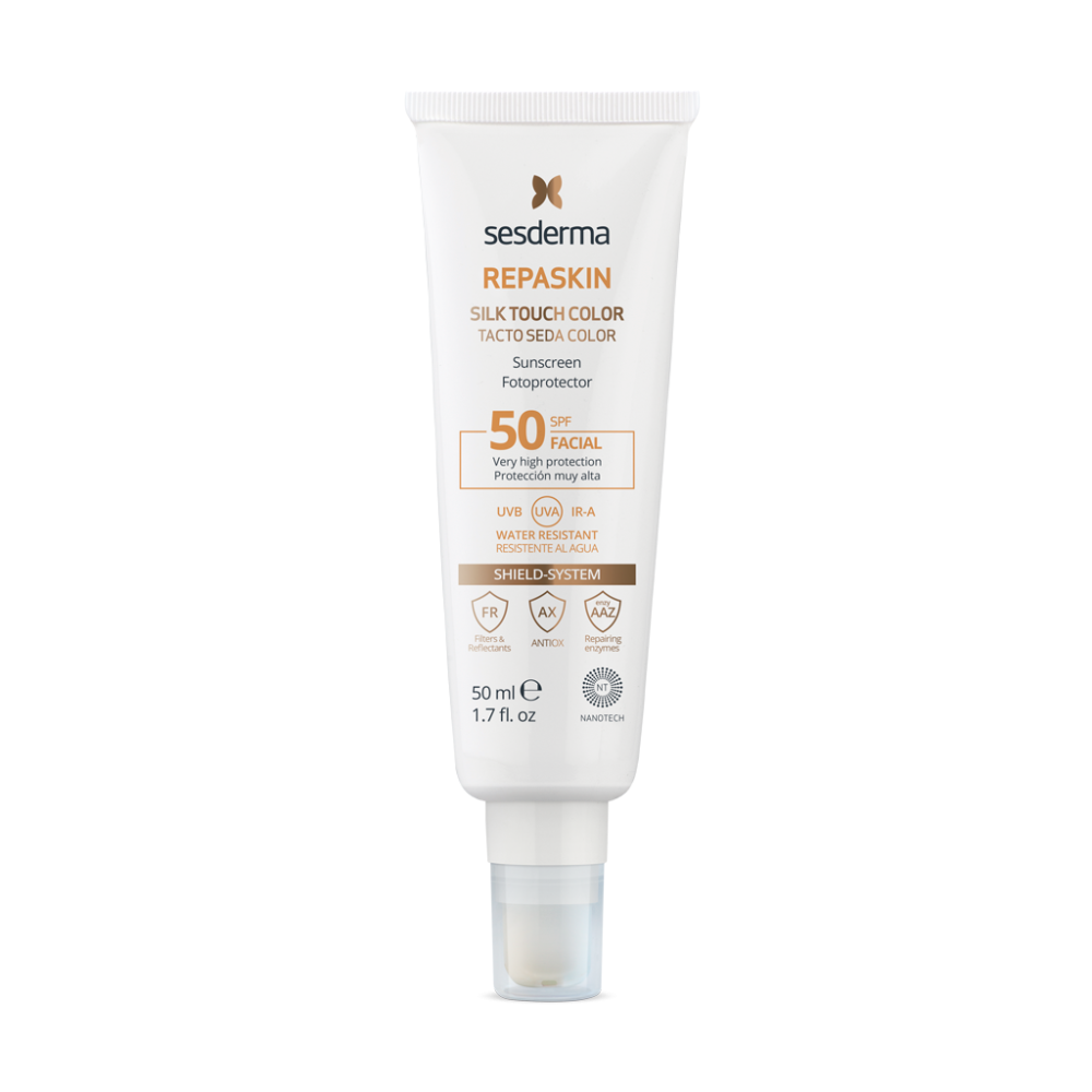 Средство солнцезащитное тонирующее с нежностью шелка для лица Repaskin Silk SPF 50