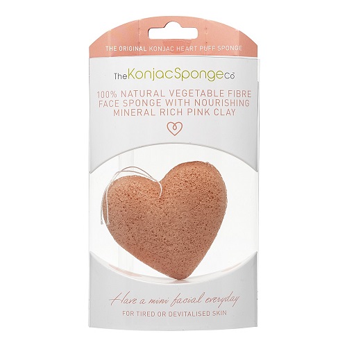Воздушный спонж-сердечко для лица с розовой глиной Конняку The Konjac Sponge Premium