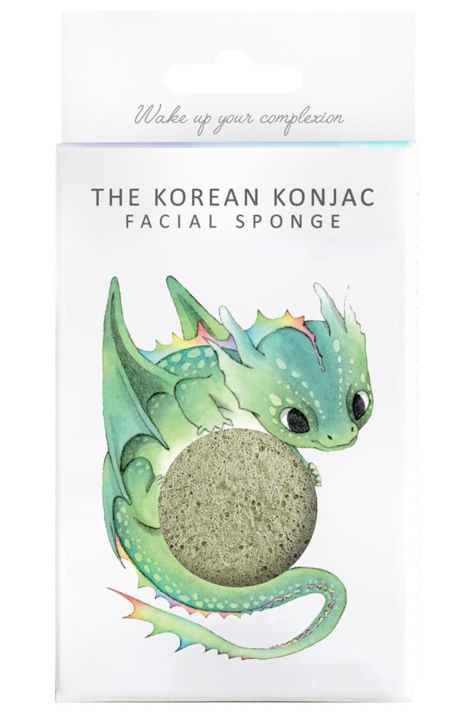 Спонж для умывания лица Konjac Sponge Dragon Green Clay с крючком в комплекте