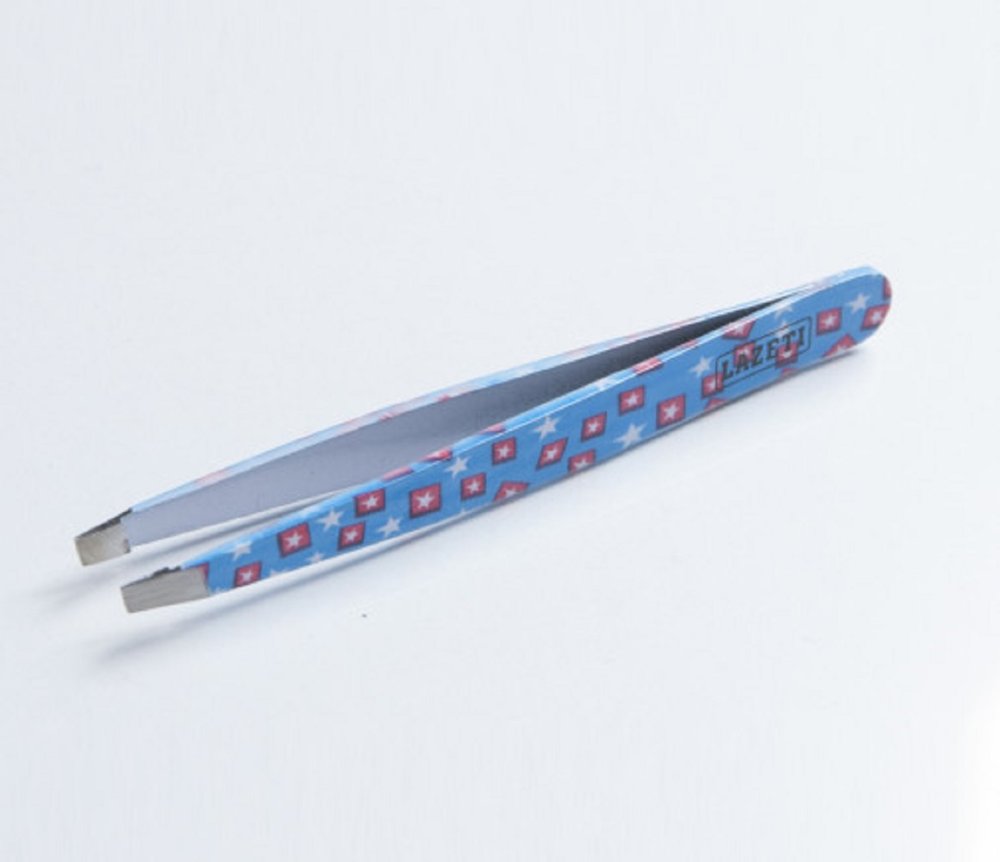 Пинцет 95 мм длина, скошенная рабочая кромка (принт голубой со звездами)