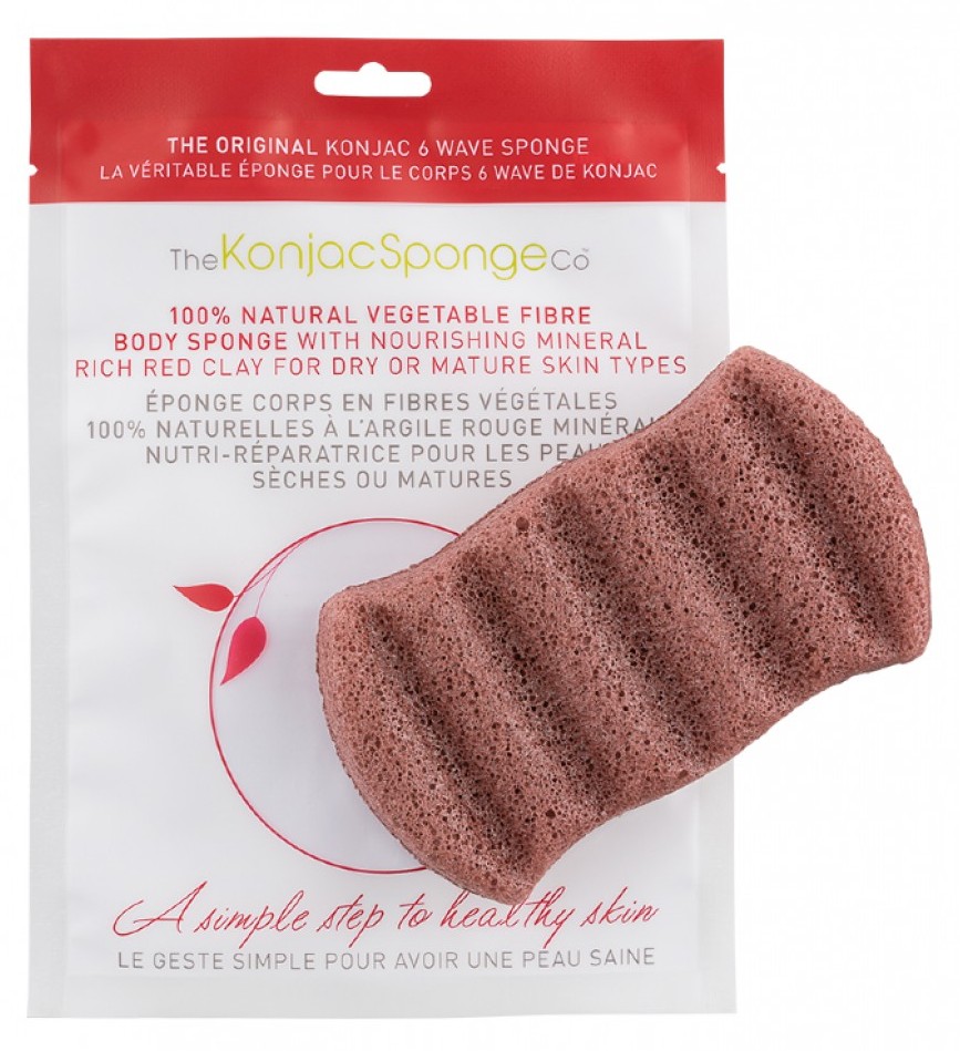 Спонж для мытья тела 6 Wave Body Konjac Sponge Red Clay