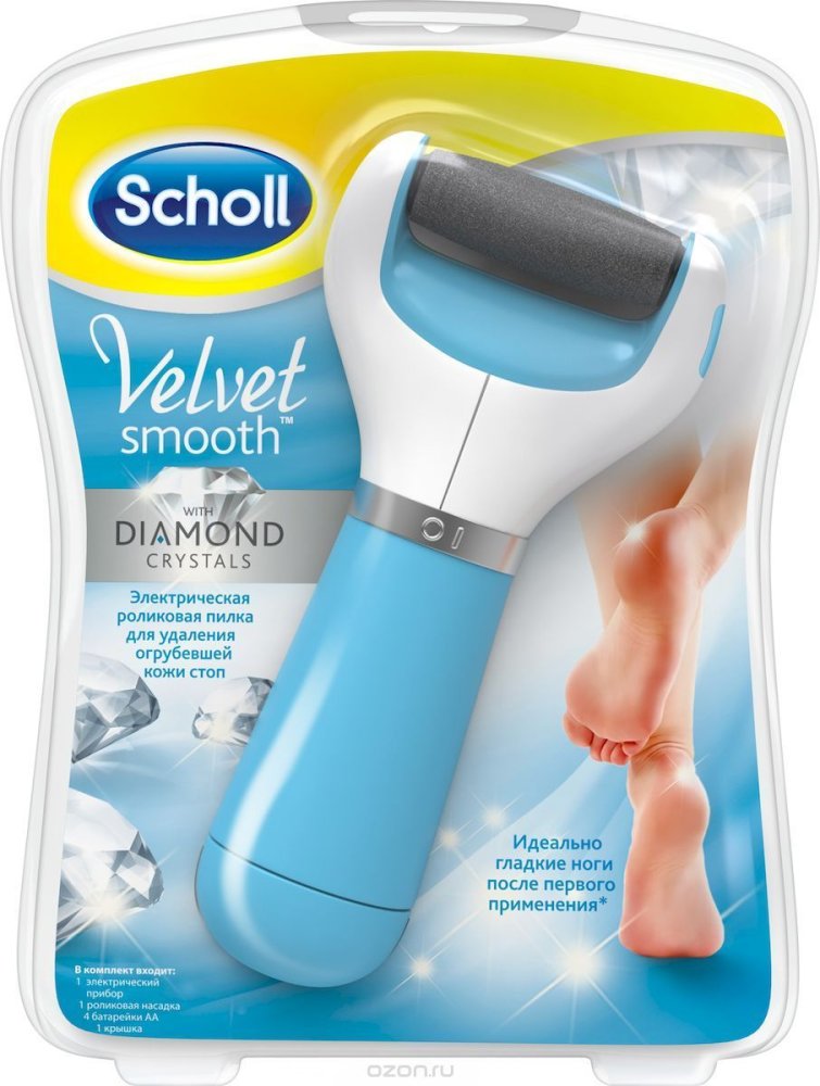 Электрическая роликовая пилка для стоп с роликом Scholl Velvet Smooth with Diamonds голубая