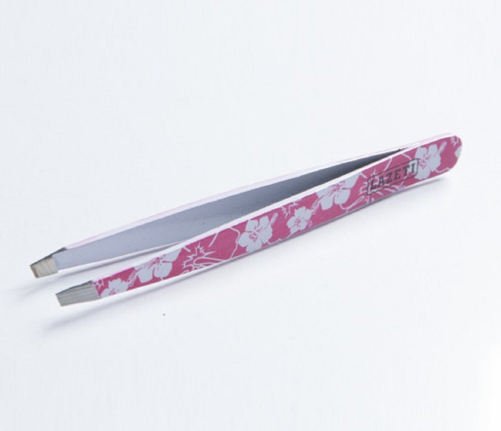 Пинцет 95 мм длина, скошенная рабочая кромка (принт Розовый с белыми цветами)