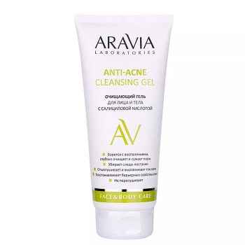 Очищающий гель для лица и тела с салициловой кислотой Anti-Acne Cleansing Gel Aravia 200 мл
