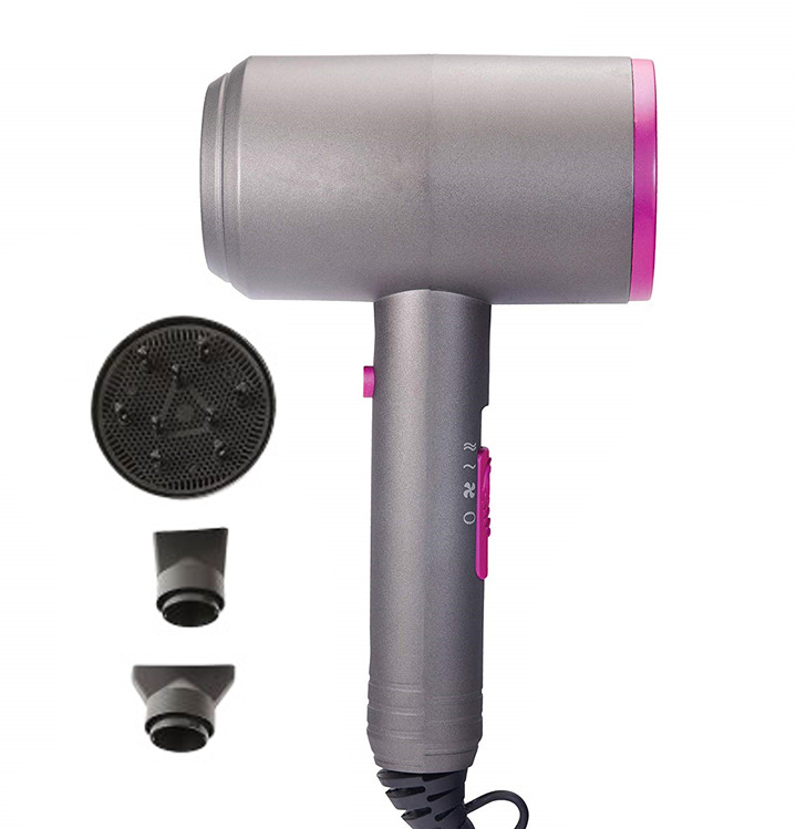 Профессиональный салонный ионный фен с 3 насадками, цвет розовый